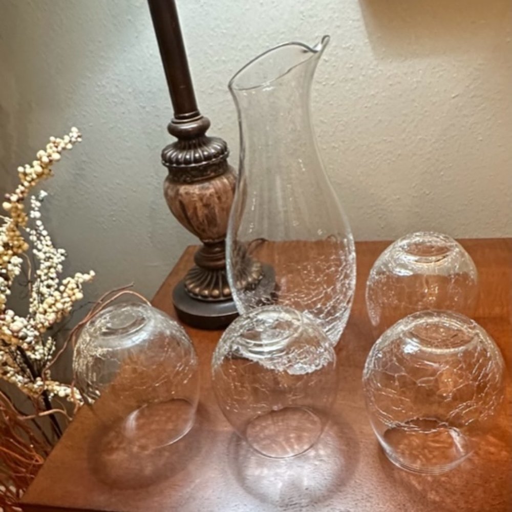 UNIQUE - Speckled Glass Decanter and Four Matching Double Old Fashions